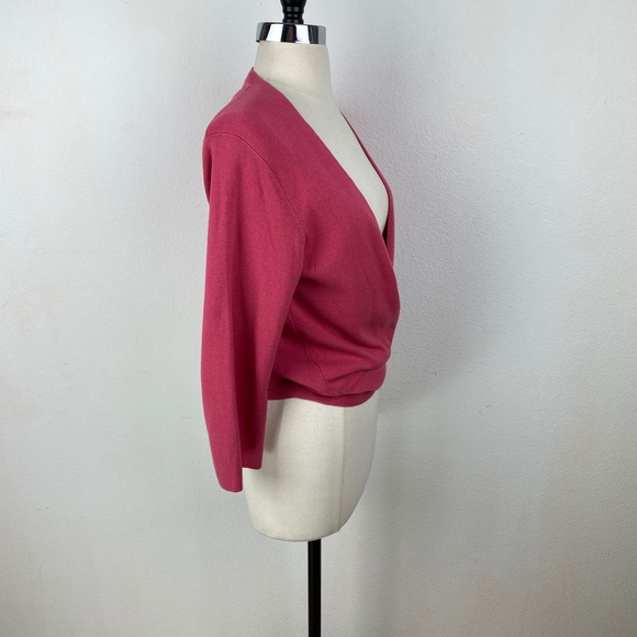 Christopher & Banks Cotton Tie Front Pink Coral Knit Sweater 3/4 Sleeves Sz Med - Picture 8 of 13